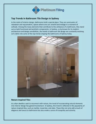 Top Trends in Bathroom Tile Design in Sydney