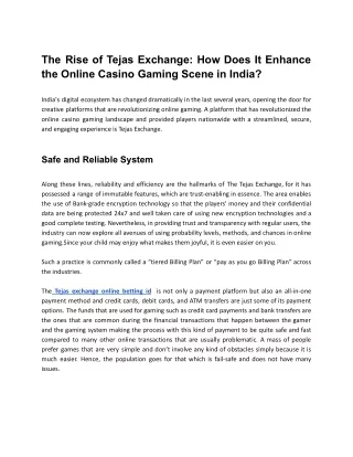 The Rise of Tejas Exchange_ How Does It Enhance the Online Casino Gaming Scene in India_.docx