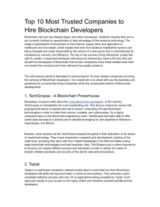 Top 10 Most Trusted Companies to Hire Blockchain Developers