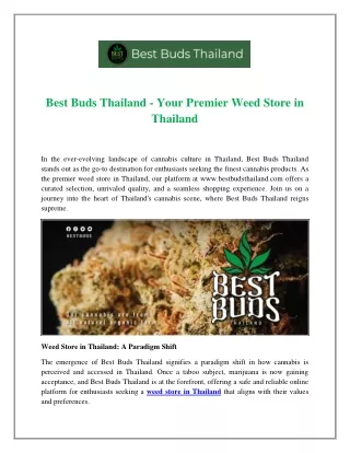 Best Buds Thailand - Your Premier Weed Store in Thailand