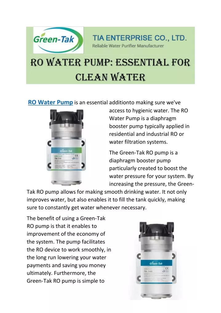 ro water pump essential for clean water