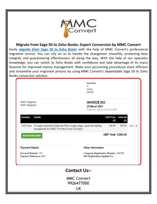 Migrate from Sage 50 to Zoho Books Expert Conversion by MMC Convert