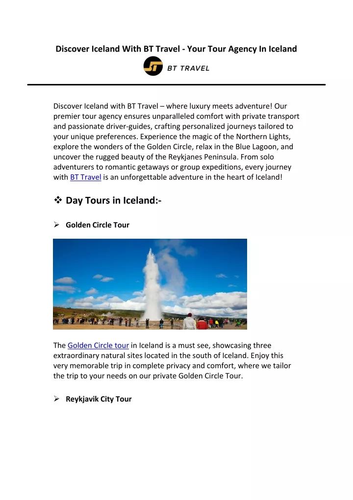 discover iceland with bt travel your tour agency