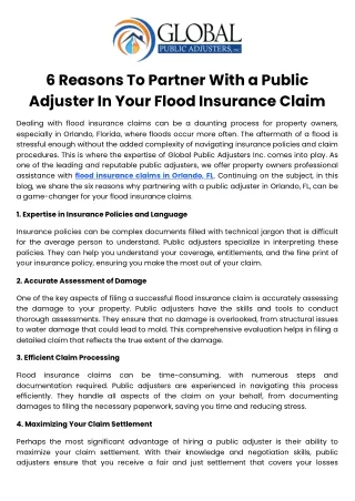 6 Reasons To Partner With a Public Adjuster In Your Flood Insurance Claim
