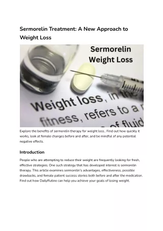 Sermorelin Treatment A New Approach to Weight Loss