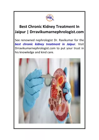 Best Chronic Kidney Treatment In Jaipur  Drravikumarnephrologist.com