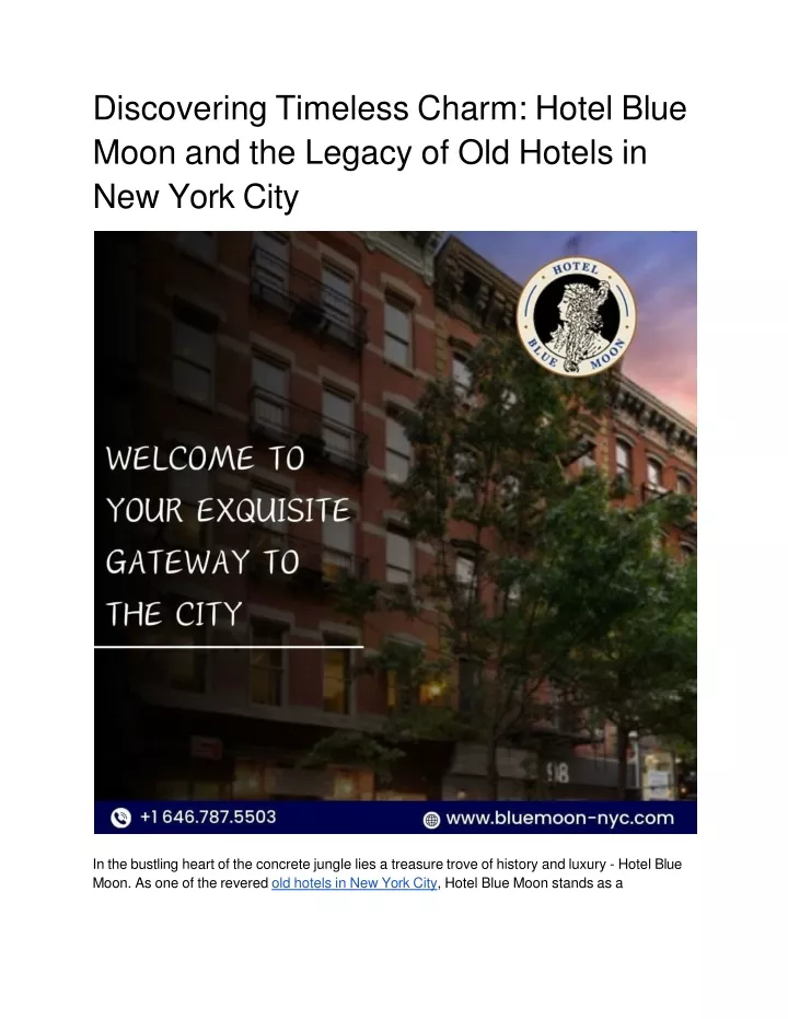 discovering timeless charm hotel blue moon and the legacy of old hotels in new york city