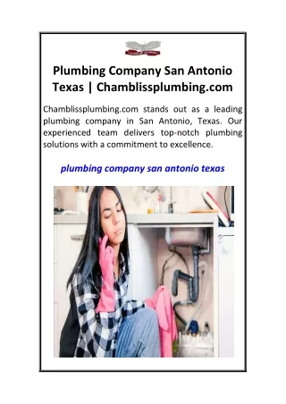 Plumbing Company San Antonio Texas   Chamblissplumbing.com