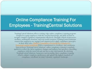 Online Compliance Training For Employees - TrainingCentral Solutions