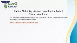 Online Nidhi Registration Consultant In India Taxsevakendra.in