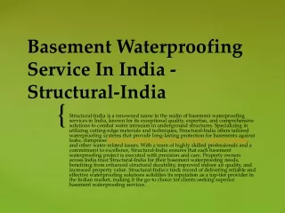 Basement Waterproofing Service In India - Structural-India