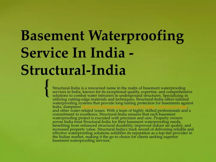 basement waterproofing service in india structural india