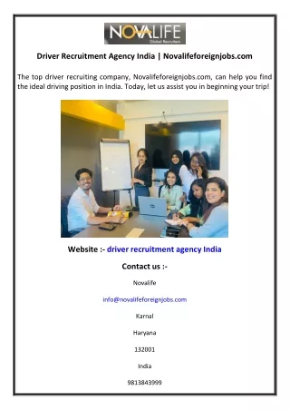 Driver Recruitment Agency India  Novalifeforeignjobs.com