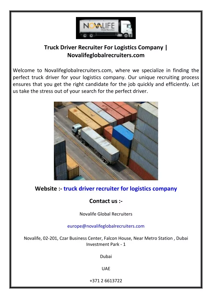 truck driver recruiter for logistics company