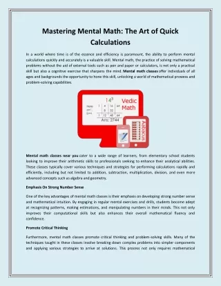 Mastering Mental Math: The Art of Quick Calculations