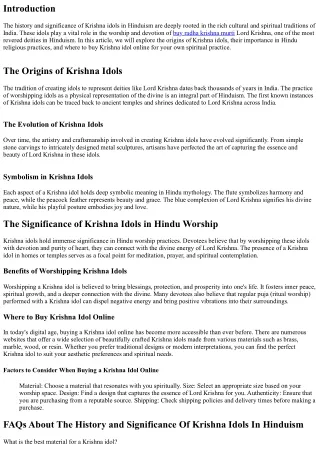 The History and Significance of Krishna Idols in Hinduism
