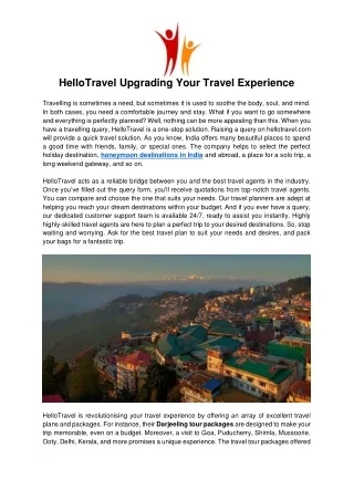 HelloTravel Upgrading Your Travel Experience