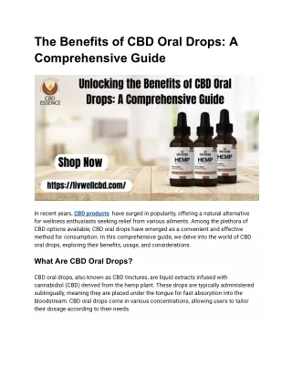 the benefits of cbd oral drops a comprehensive