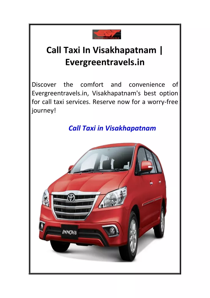 call taxi in visakhapatnam evergreentravels in