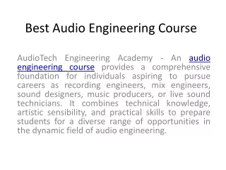 Best college for Audio Engineering Courses