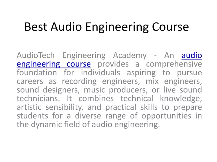 best audio engineering course