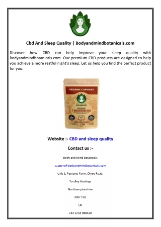 Cbd And Sleep Quality  Bodyandmindbotanicals.com