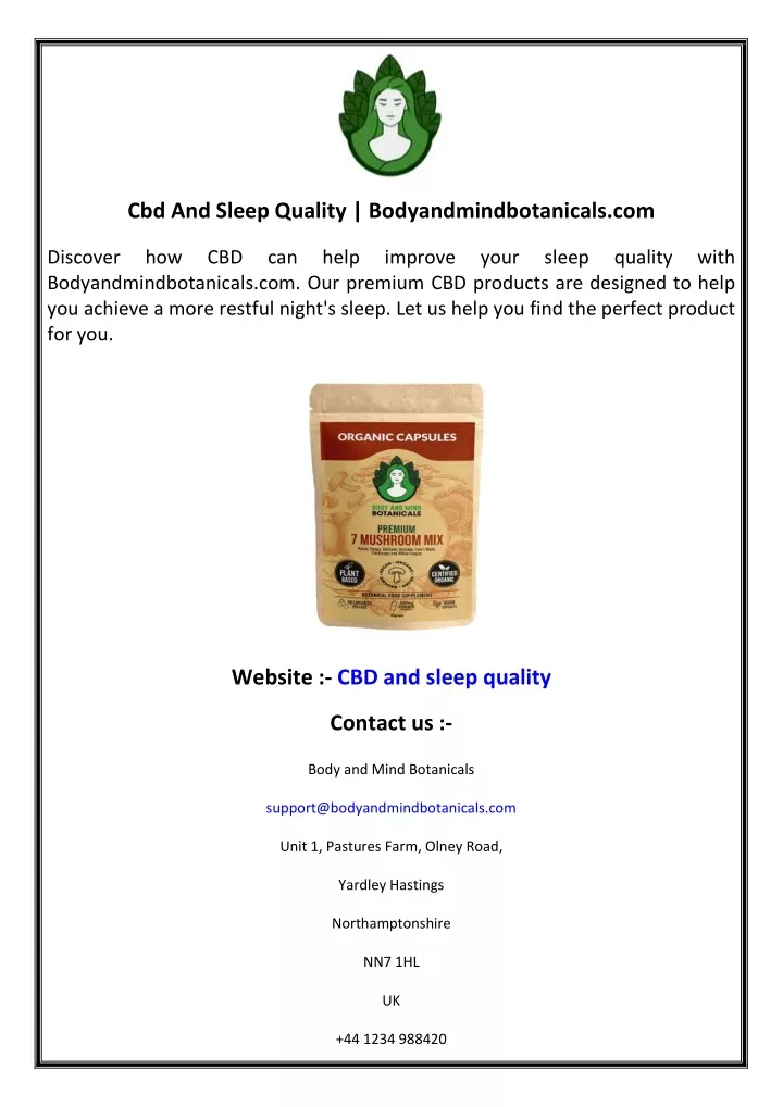 cbd and sleep quality bodyandmindbotanicals com