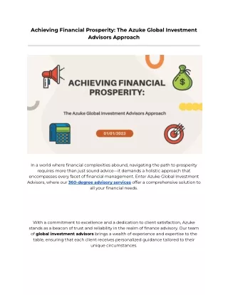 Achieving Financial Prosperity: The Azuke Global Investment Advisors Approach