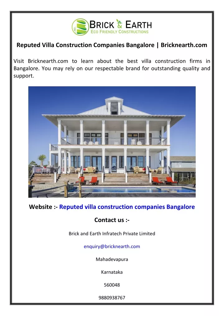 reputed villa construction companies bangalore