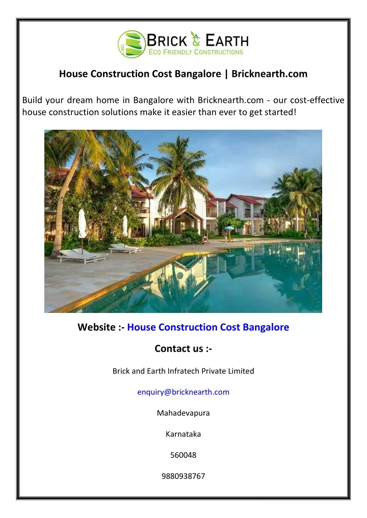 house construction cost bangalore bricknearth com