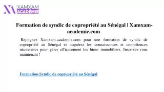 Formation de syndic de copropriété au Sénégal Xamxam-academie.com