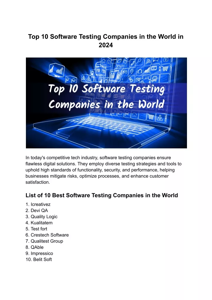 top 10 software testing companies in the world