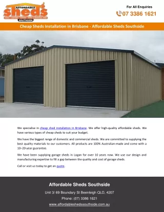 Cheap Sheds Installation in Brisbane - Affordable Sheds Southside