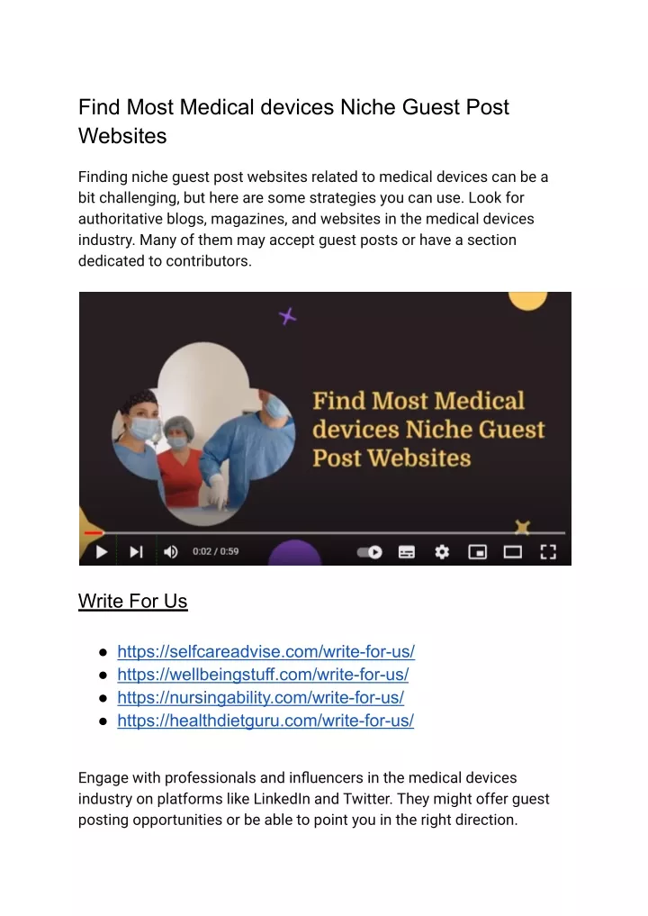 find most medical devices niche guest post