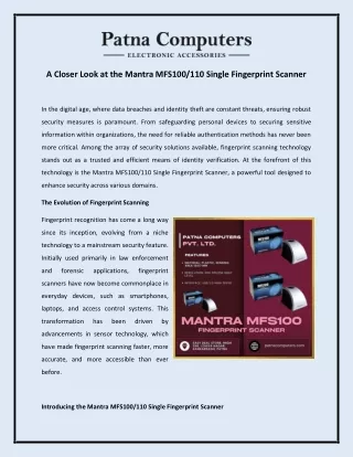 A Closer Look at the Mantra MFS100/110 Single Fingerprint Scanner