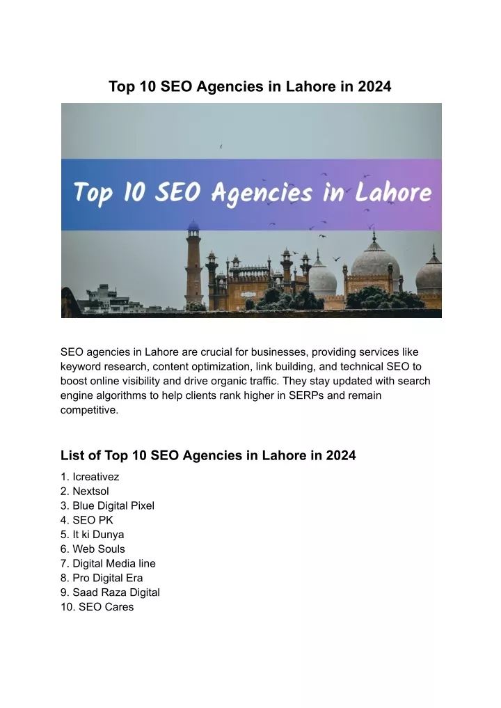 top 10 seo agencies in lahore in 2024