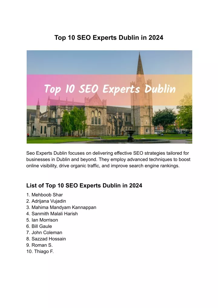 top 10 seo experts dublin in 2024