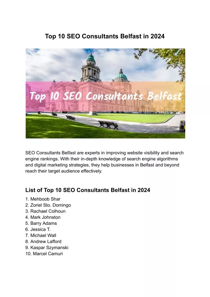 top 10 seo consultants belfast in 2024