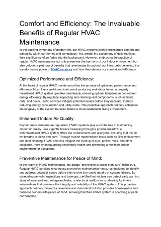 Comfort and Efficiency_ The Invaluable Benefits of Regular HVAC Maintenance