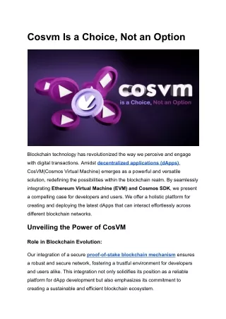 Cosvm Is a Choice, Not an Option