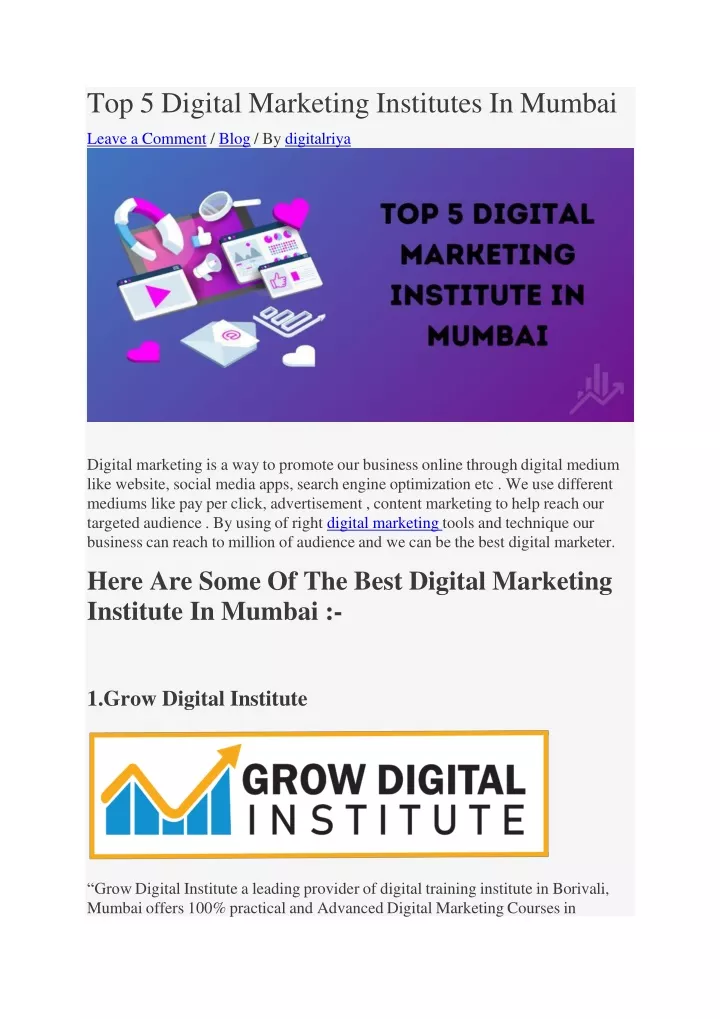 top 5 digital marketing institutes in mumbai