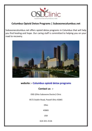 Columbus Opioid Detox Programs  Suboxonecolumbus.net