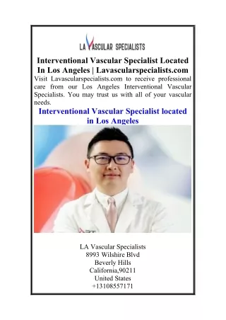 Interventional Vascular Specialist Located In Los Angeles  Lavascularspecialists.com