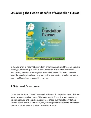 Unlocking the Health Benefits of Dandelion Extract