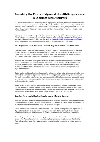 Ayurvedic Health Supplements Manufacturers