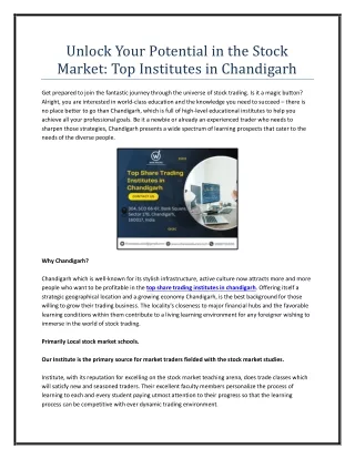 Unlock Your Potential in the Stock Market: Top Institutes in Chandigarh