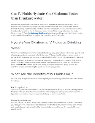 Can IV Fluids Hydrate You Oklahoma Faster than Drinking Water