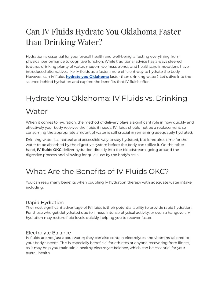 can iv fluids hydrate you oklahoma faster than