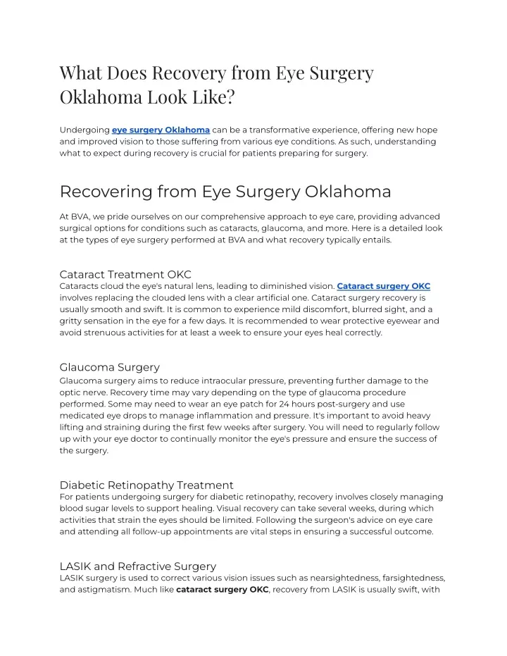 what does recovery from eye surgery oklahoma look