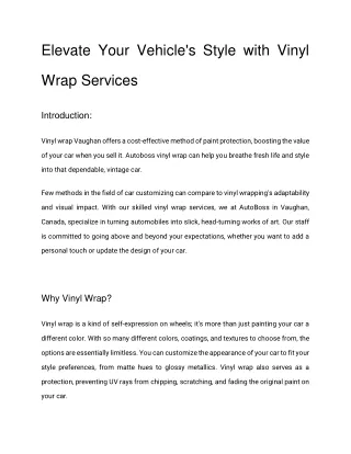 Revolutionizing Auto Aesthetics: Vinyl Wrap Services at AutoBoss Vaughan, Canada